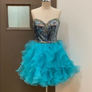 New Turquoise Sequins Corset Dress Small
